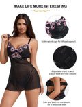 Lingerie Set Plus Size Sheer Mesh Lace Babydoll Chemise Nighties – Black L