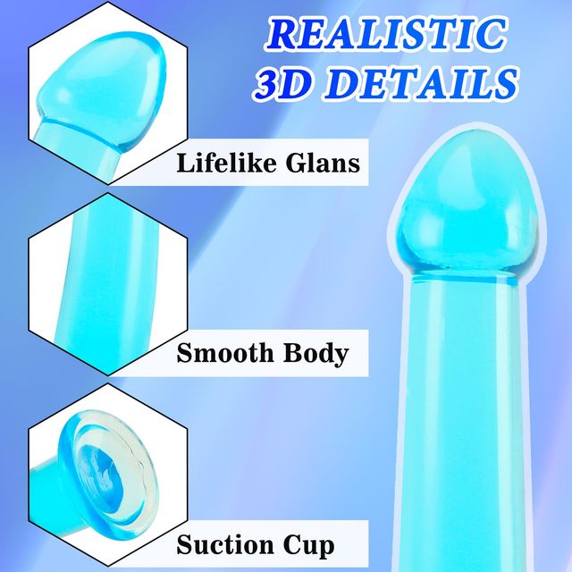 Blue curved dildo - smooth body with realistic 3D texture detail