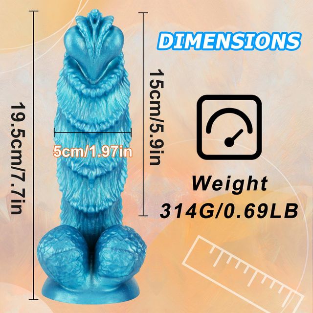 Blue fantasy bee dildo size and weight specifications - 19.5cm length