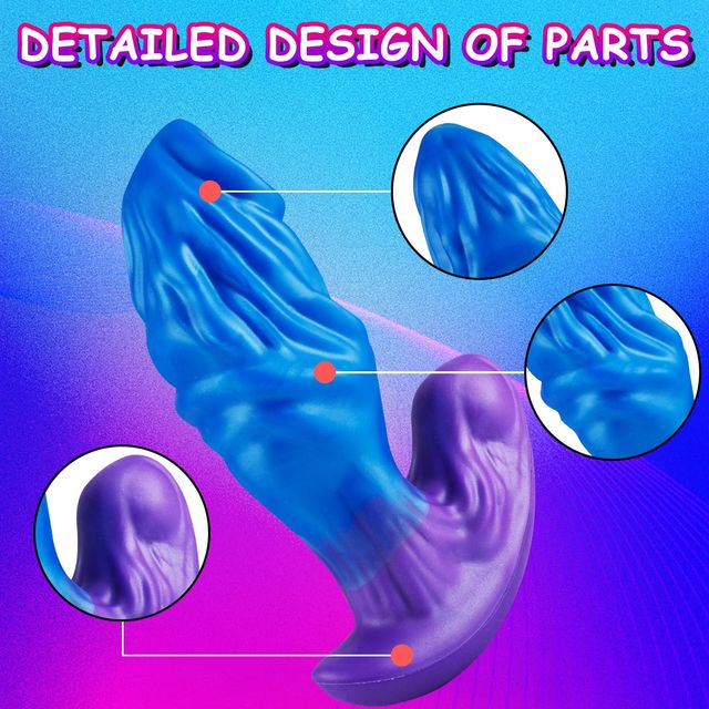 Close-up of textured design details on ombre fantasy dildo