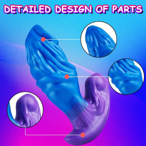 Close-up of textured design details on ombre fantasy dildo