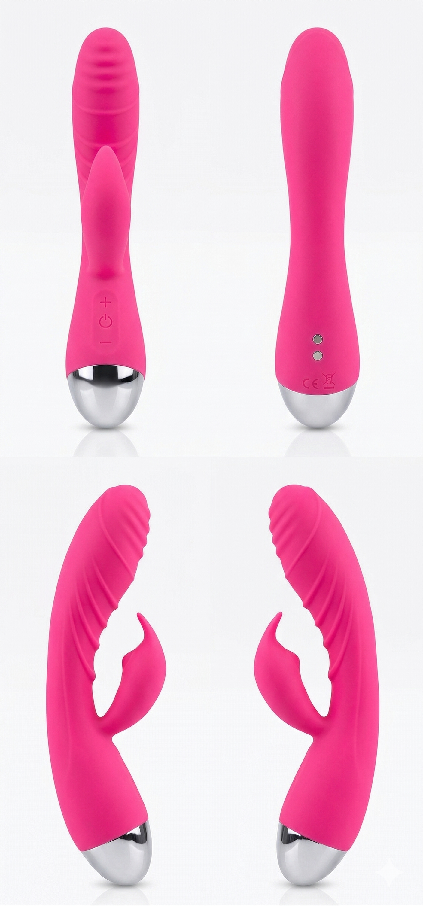Fuchsia pink rabbit vibrator - front and side view comparison